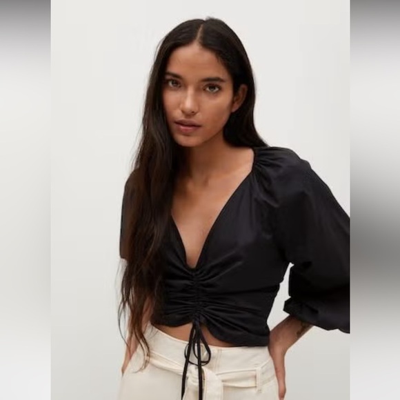 Mango Black Ruched Blouse - Picture 3 of 10